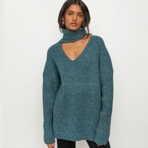 Oak + Fort Cut Out Turtleneck Sweater Off the Shoulder
